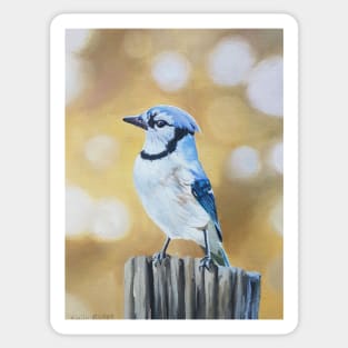 Blue Jay on a Post - fall bird painting Sticker